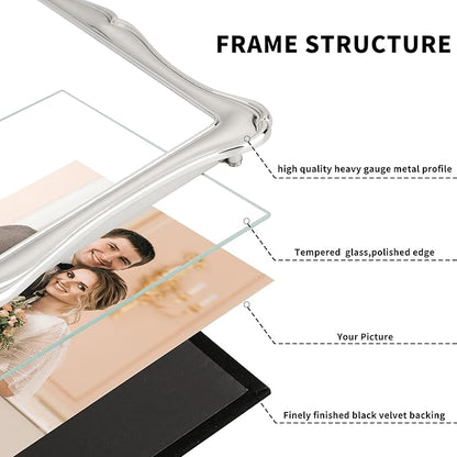 5 x 7'' Premium Alloy Silver Photo Frame - High-End Decor 7x5'' Picture Frames with Velvet Backing,Hi End Décor Metal Frames