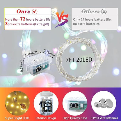 12 Pack Fairy Lights 7Ft 20 LED Twinkle String Lights 3 Modes Battery Operated Waterproof Firefly Starry for Mason Jar Party Wedding Christmas Valentines Day Table Centerpieces,Multicolor