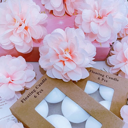 24 Pcs Floating Candles for Centerpieces and Floating Flowers for Centerpieces Pink Artificial Flowers Vase Fillers for Wedding Table Party Home Decoration