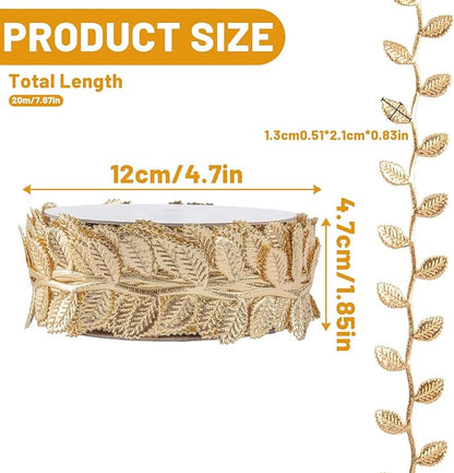 IHKFILAN 21.9Yards Gold Leaf Ribbon,Artificial Leaf Ribbon,Gold Leaf Trim for DIY Craft Garland Wrapping,Baby Shower Party,Wedding,Cake,Garland Hair & Home Decorations(Golden)