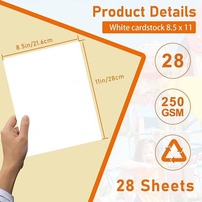 28 Sheets White Cardstock 8.5 x 11 Certificate Paper, 92lb Heavyweight Printer Paper Card Stock for Wedding, School Crafting, Memus, Making Cards, Business Cards, Invitations