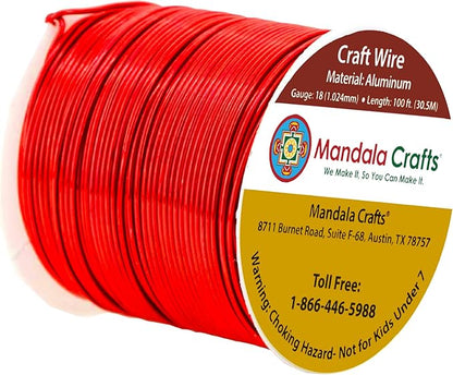 Mandala Crafts 18 Gauge Anodized Aluminum Craft Wire for Jewelry Making - 100 FT Colored Flexible Red Wire - Bendable for Bonsai Armature Crafting Sculpting