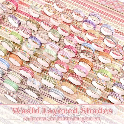 60 Rolls Cross line Theme Washi Tape Set, Writable Decorative Tapes for Scrapbooking, Bible Journaling, Bullet Journaling, 0.39"x79" per Roll