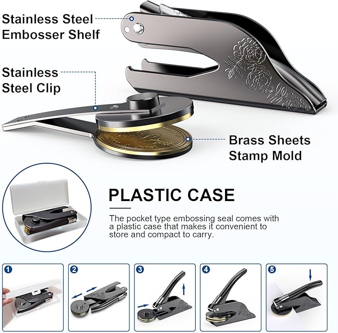 Book Embosser Personalized Custom Embosser Stamp Your Own Text or Logo Design for Books Business Cards Paper Documents Notebooks etc.