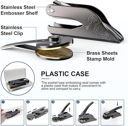 Book Embosser Personalized Custom Embosser Stamp Your Own Text or Logo Design for Books Business Cards Paper Documents Notebooks etc.
