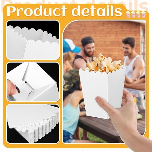 36 Pack Mini Popcorn Boxes for Party, Small Popcorn Cups Disposable for Movie Night, Carnival, Theater - Bulk White Popcorn Containers, 3 x 4.2 x 2.2 Inch