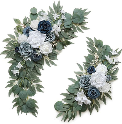 Dusty Blue Flower for Wedding Welcome Signs Decorations, Artificial Wedding Arch Flowers for Wedding Ceremony (Set of 2)