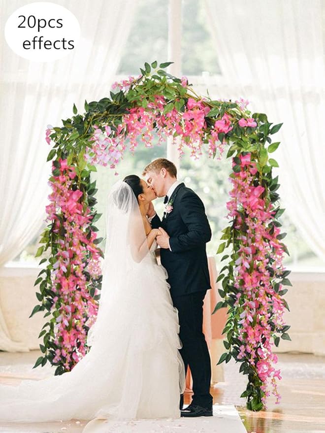 DearHouse 4Pcs 6.6Ft/Piece Artificial Flowers Silk Wisteria Garland Artificial Wisteria Vine Rattan Silk Hanging Flower for Home Garden Outdoor Ceremony Wedding Arch Floral Decor(Pink)
