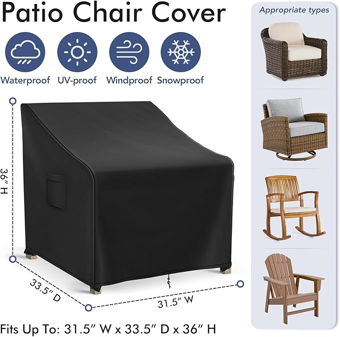 Outdoor Swivel Chair Covers Waterproof, Outdoor Rocking Chair Covers 2 Pack, Patio Chair Covers for Outdoor Furniture Fits up to 31.5W x 33.5D x 36H inches, Black