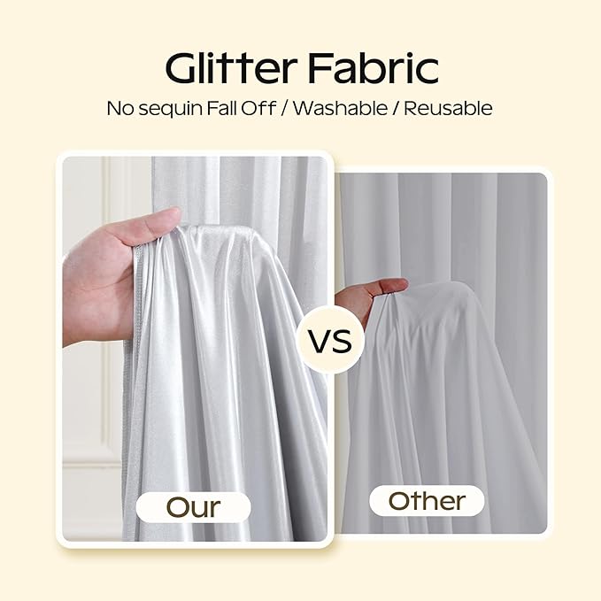 Silver Glitter Backdrop Curtain for Parties Wedding,10Ft x 10Ft Satin Shimmer Photo Backdrop,Non-Wrinkle Sparkle Drapes for Backdrop,Back Drop for Photography, Birthdays,Weddings,Prom