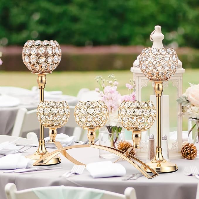 VINCIGANT Set of 3 Gold Candle Holders Wedding Table Centerpieces,Tealight Candlestick Candelabra Stand with 3 Arms for Fireplace Home Living Room Decor,Valentine's Day Housewarming