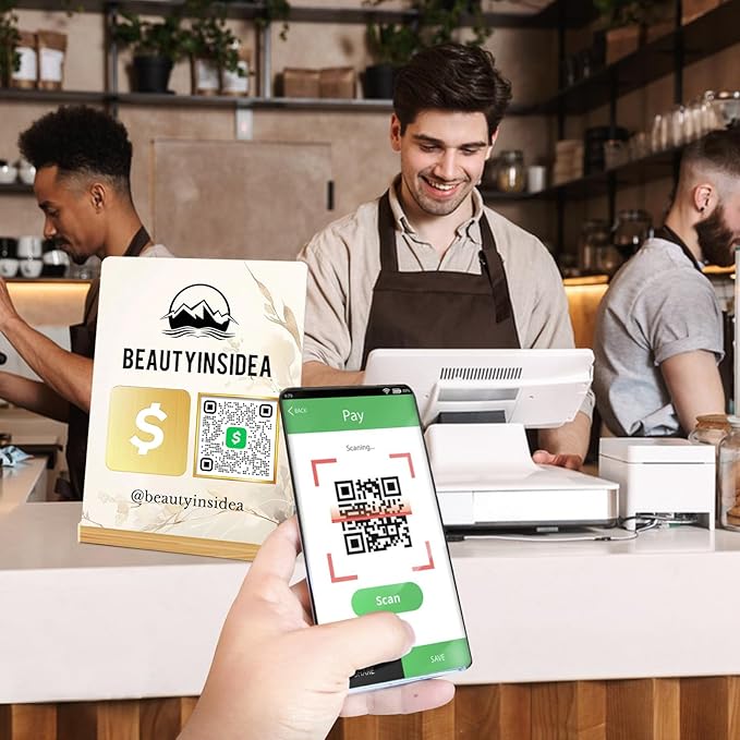Personalized Custom Metal QR Code Sign Venmo Cashapp Scan to Pay with Stand Instagram Facebook Social Media QR Signs Bar Code QR Plaque Print for Business Salon Beauty Store Restaurant Wifi Sign (Vertical 1)