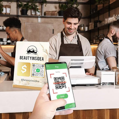 Personalized Custom Metal QR Code Sign Venmo Cashapp Scan to Pay with Stand Instagram Facebook Social Media QR Signs Bar Code QR Plaque Print for Business Salon Beauty Store Restaurant Wifi Sign (Vertical 1)
