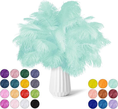 NEWONG 30pcs Mint Green Ostrich Feathers Natural Bulk 8-10in（20-25cm） Vase Craft Wedding Home Party Centerpieces Christmas Day Decoration…