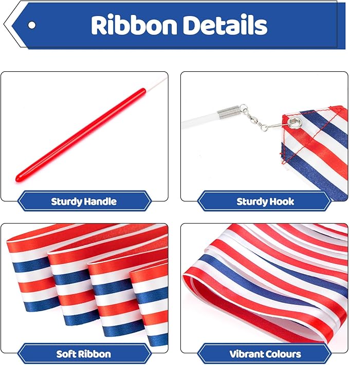 20 Pack Ribbon Dancer Wands for Patriotic Party Favors Supplies, Dancing Ribbon Stars and Stripes Streamers Ribbon Twirling Wand for Independence Day Labor Day Decorations Party Supplies