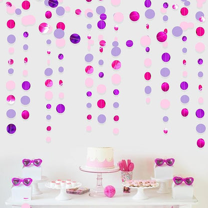 Pink and Purple Party Decorations Circle Dots Garland Hot Pink Lavender Hanging Polka Dot Streamer for Girls Birthday Baby Shower Bridal Shower Wedding Bachelorette Anniversary Party Supplies