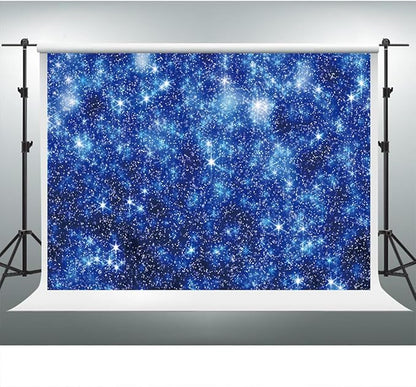 YongFoto Blue Glitter Backdrop 12x10ft Silver Light Spots Navy Blue Sequin Bokeh Photography Background Birthday Bridal Shower Wedding Photography Background Party Banner Decor Portraits Photoshoot