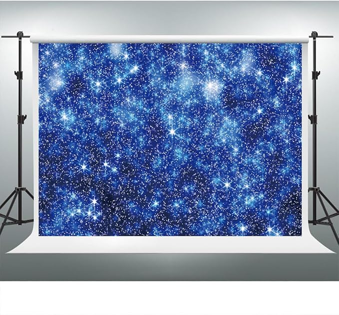 YongFoto Blue Glitter Backdrop 8x6.5ft Silver Light Spots Navy Blue Sequin Bokeh Photography Background Birthday Bridal Shower Wedding Photography Background Party Banner Decor Portraits Photoshoot