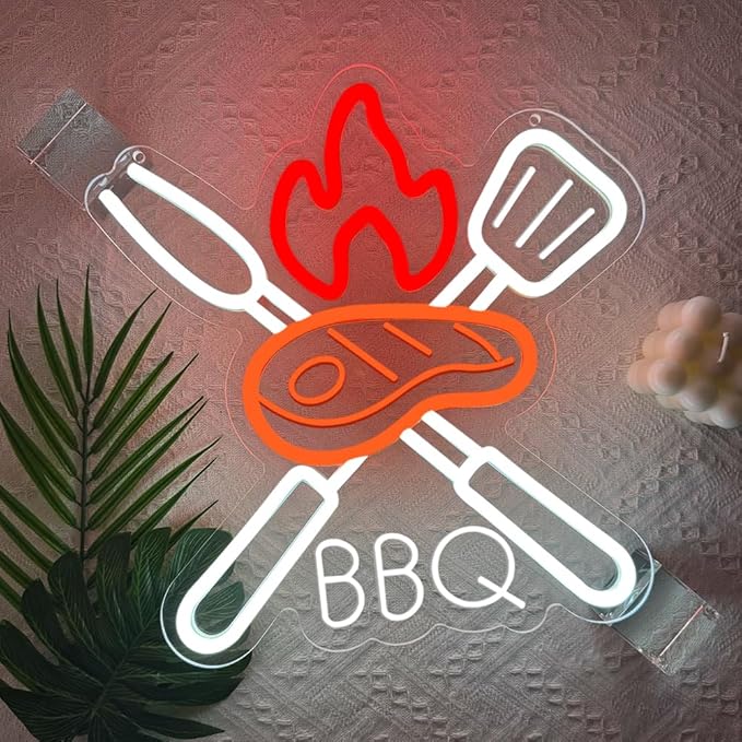 BBQ Neon Signs for Wall Decor,Adjustable Brightness Grill LED Sign for BBQ Party Decorations,Neon Lights Sign for Barbecue Restaurant,BBQ Signs for Outside,Home, Bar, Party,Christmas Gift
