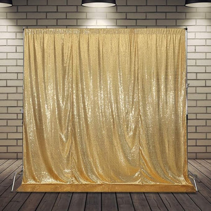 SquarePie Sequin Backdrop Less See Through Thick Background for Photography Glitter Curtain Party 8FT x 8FT Gold