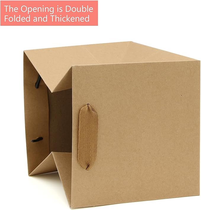 Kraft Paper Gift Bag Large Square Bottom Kraft Paper Bags with Handles (Natural Kraft, 10 x 10 x 10 in, 10 CT)