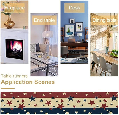 Memorial Day Table Runner, 4th of July American Patriotic Independence Day Stars Stripes Print Table Runne for Summer Holiday USA Home Decoration Party,13x108inch