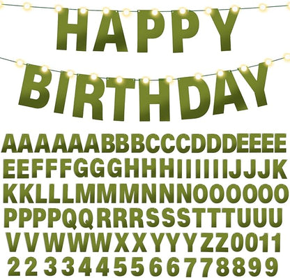 TaoBary 112 Pcs DIY Letter Kit Glitter Customizable Banner Letters Include 107 Letters and Numbers 3 Rope and 2 Needles for Birthday Halloween Christmas Wedding Valentine Party Decor(Bright Green)