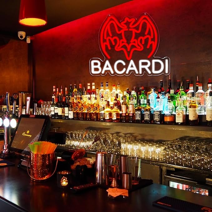 Bacardi Rum neon commercial sign for bar wall decor，USB Powered Decorative Bar Open Sign for Home Bar Store Party Decor，Neon Lights for Man Cave