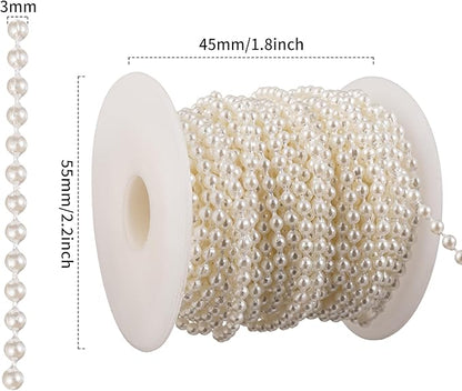 3mm Millet Beads Crafts Faux Pearl Beads Garland Pearl Bead Roll Strand of Pearls to Decorate Floral Centerpieces Wedding Party Favor Christmas Tree(33 Feet Ivory)