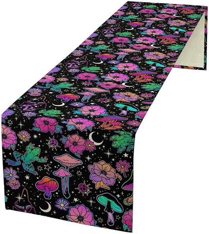 Gothic Star Moon Colorful Table Runner for Kitchen Living Room Home Party Boho Floral Table Runner 13x108 Inch