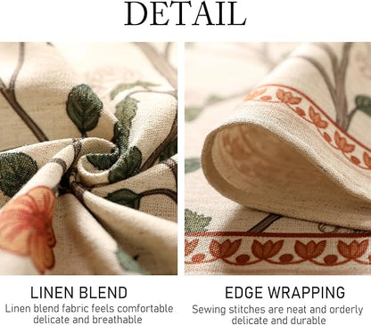 ISAENNE Designer Floral Round Tablecloth,French Linen Light Beige Indoor Table Cloth,Fall Wrinkle Resistant Decor Tablecloths for Dining Thanksgiving Kitchen Party,Diameter 67"-Flora A