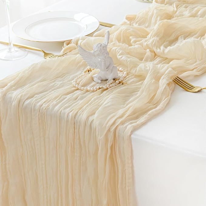 Sioloc 1 Pack Beige Cheesecloth Table Runner Fall Autumn Decor for Home 10ft Table Cloth for Tea Wedding Birthday Party Baby Bridal Shower Halloween Thanksgiving