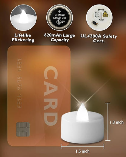 Homemory 12pcs Flameless LED Tea Lights with Remote & Timer, 400+Hours Realistic Flickering Battery Candles for Seasonal, Tabletop, and Centerpieces Decor