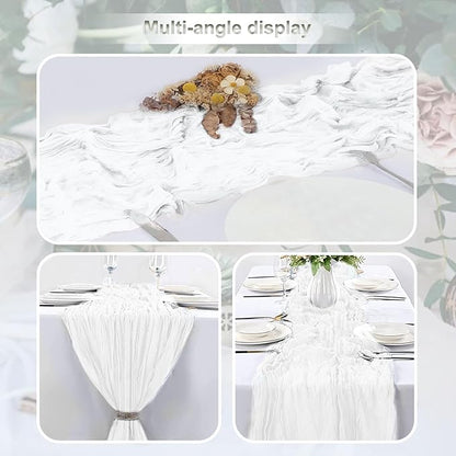 10 Pack White Cheesecloth Table Runner 35x120 Inch 10Ft Rustic Gauze Cheese Cloth Thanksgiving Table Runner Sheer Cheesecloth Table Runners for Wedding Party Bridal Shower Decoration