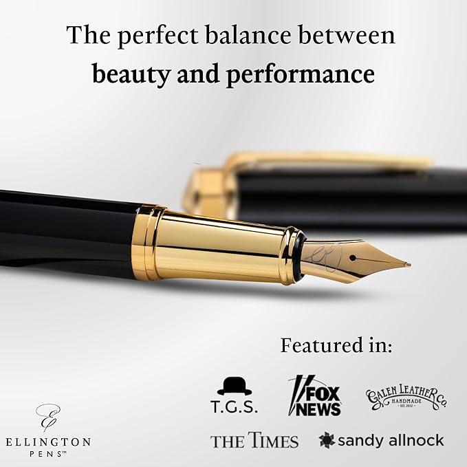 Ellington Pens Luxury Fountain Pen Set- Fountain Pens for Writing - Smooth Extra Fine Nib - Includes Refillable Ink Converter, 3 Ink Cartridges [Black & Blue], Gift Box - Elegant Calligraphy