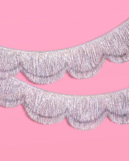 xo, Fetti Silver Iridescent Scalloped Fringe Banner - 6 Ft. | Bachelorette Party Decorations, Birthday Sign, Sparkly Decor, Photo Booth Backdrop