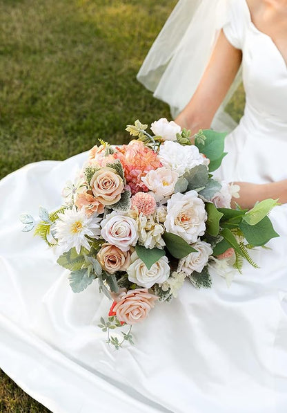 Serra Flora Artificial Flowers Rose 32pcs Silk Mix Peony Daisy Hydrangea Fake Flowers for DIY Wedding Bouquets Combo Centerpieces Arrangements Party Bridal Baby Shower Home Decorations