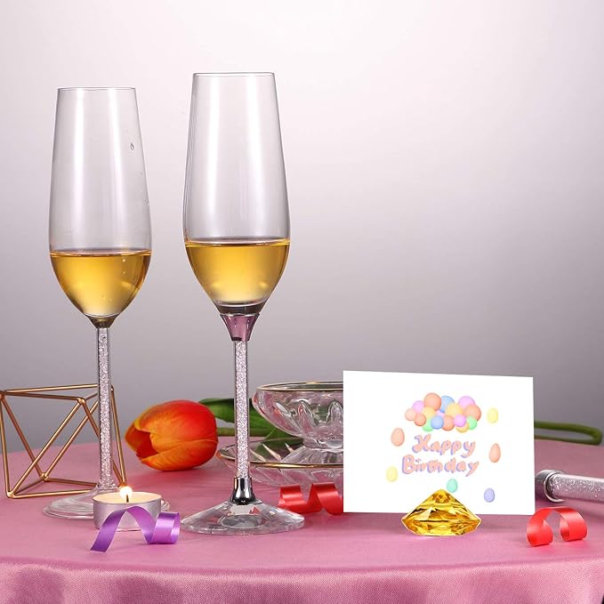Boao 24 Pack Diamond Place Card Holders Acrylic Table Number Holder Card Stands Crystal Diamond Party Decorations Favor for Weddings Home Table(Gold)