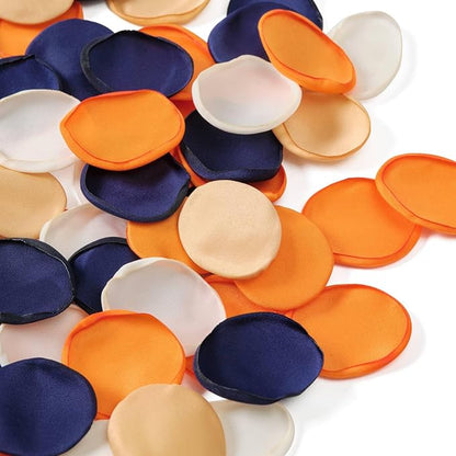 TINGE TIME 400pcs Silk Flower Petals for Wedding, Rose Petals for Decoration, Fake Flower Petals for Bridal Showers, Flower Girl Petals for Anniversaries and Parties (Burnt Orange & Navy Blue)