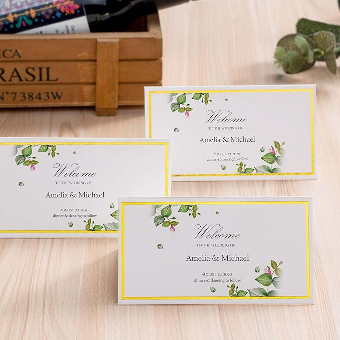 60Pcs Premium Place Cards With Gold Foil Border - 2" x 3.5" Tent Cards for Wedding, Table, Dinner Parties - Small Escort and Name Cards