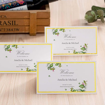 60Pcs Premium Place Cards With Gold Foil Border - 2" x 3.5" Tent Cards for Wedding, Table, Dinner Parties - Small Escort and Name Cards