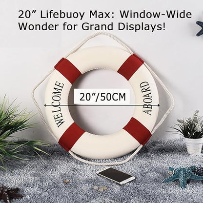 MorroMorn Lifebuoy Wall Hanging Decor - Welcome Aboard Mediterranean Style Home Decoration (Red, 20")