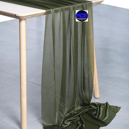 MDS Halloween Chiffon Table Runner - 15 Pack, 29 x 170 Inches, 14ft Each - Sheer Spooky Table Runners for Haunted House Parties, Trick-or-Treat Tables, Witchy Décor, Wedding & Events - Olive Green