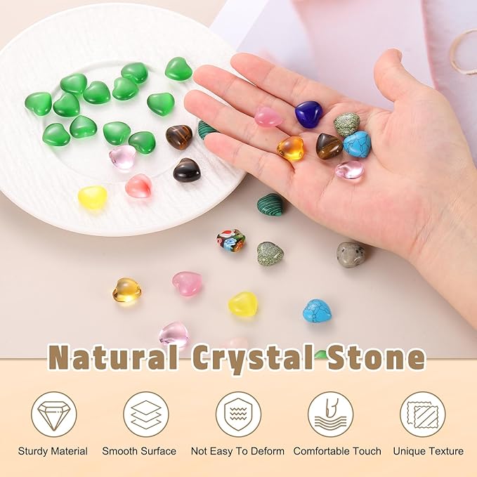 PATIKIL 20 Pcs Natural Heart Shaped Crystal Stone, 0.6 Inch Mini Polished Love Gemstone Crystal, Pocket Rock Engraved Worry Stones for Women Gifts Meditation, Dark Blue Cats Eye
