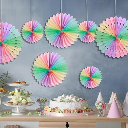 SUNBEAUTY Paper Fan, Pastel Flowers, Decor for Wall, Rainbow Decorations Hanging, Macarons Paper Fans Backdrop for Tea Party Weddding Spring Birthday Classroom Baby Shower -11 Pcs