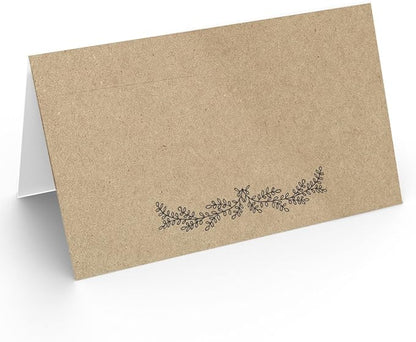 Printed Party Table Place Cards for All Occasions and Events, Set of 25 (Kraft)