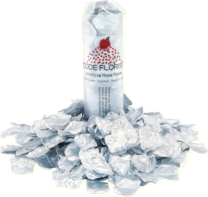 CODE FLORIST 1100 PCS Silk Rose Petals for Valentine's Day,Fake Rose Petals for Romantic Night,Wedding,Proposal Anniversary Flower Decorations(Separated,Scented,Silver)