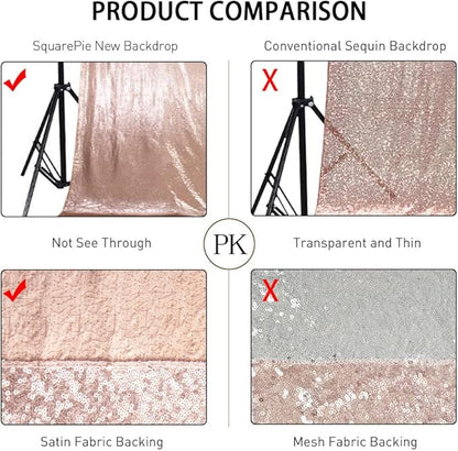 SquarePie Sequin Backdrop Not See Through Thick Background Curtain Party 10FT x 10FT Rose Gold