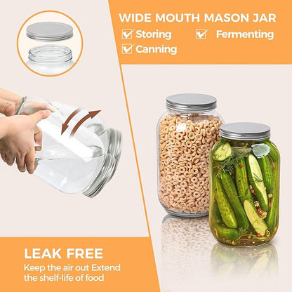ComSaf 1 Gallon Wide Mouth Mason Jars 2 Pcs, 128 oz Glass Jars with Lids, Flour Sugar Storage Containers, Large Glass Containers for Pickles, Fermented Food, Sourdough Starter, Food Storage