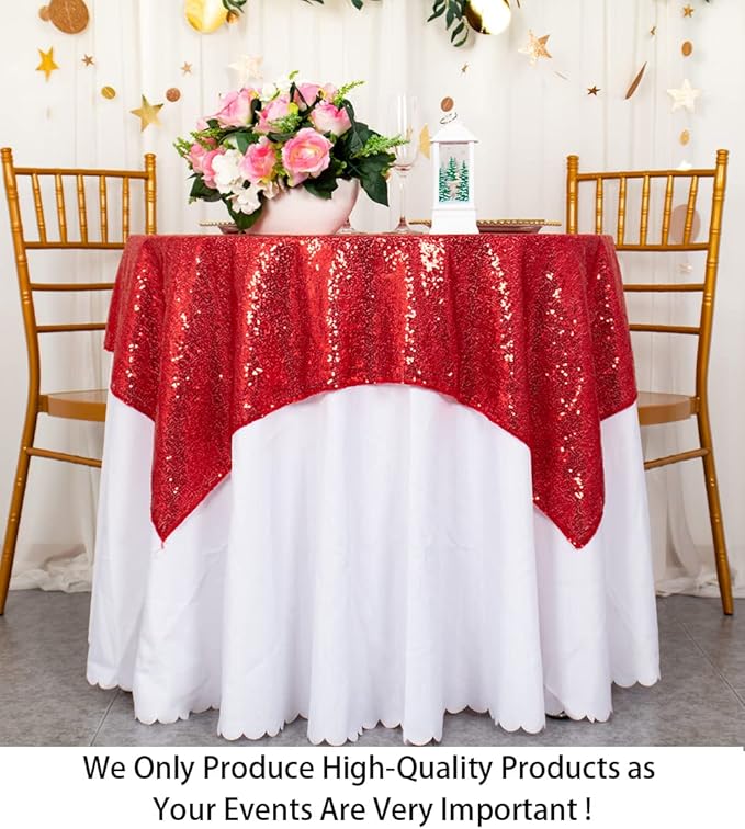 ShinyBeauty Small Tablecloth Square 36x36-Inch Red Sequin Tablecloth Glitter Table Cover Overlay Square Red Wedding Table Cloths Sequin Fabric Tablecloth for Round Table Birthday Party Baby Shower
